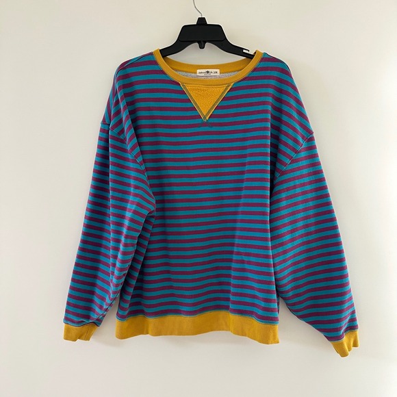 NATURAL LIFE Tops - Natural Life Striped Oversized Sweatshirt S/M Blue Crewneck Boho Indie Grunge